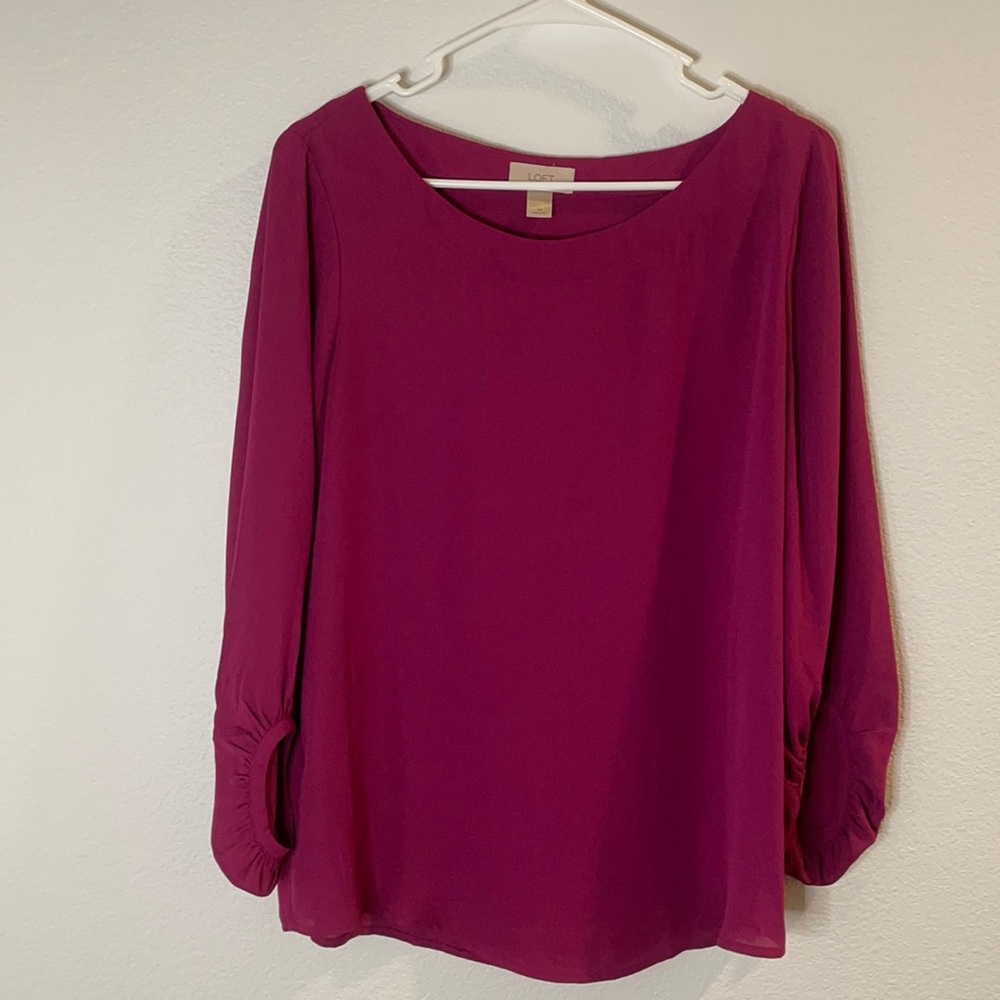 Loft Raspberry Polyester Long Sleeve Top